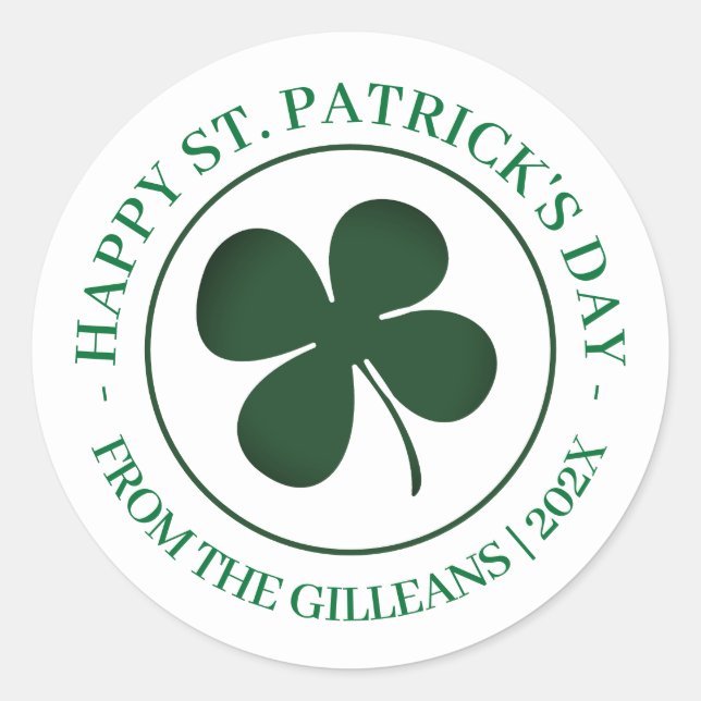 Pegatina Redonda Feliz Día de San Patrick, familia de Shamrock verd (Anverso)