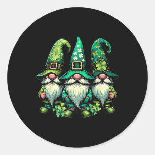 Pegatina Redonda Feliz Día de San Patrones Lucky Shamrock Gnomes Ir