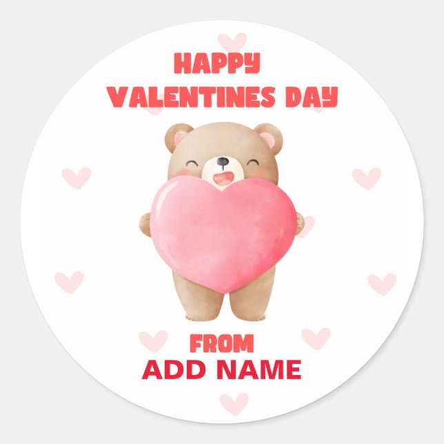 Pegatina Redonda Feliz Día de San Valentín (Anverso)