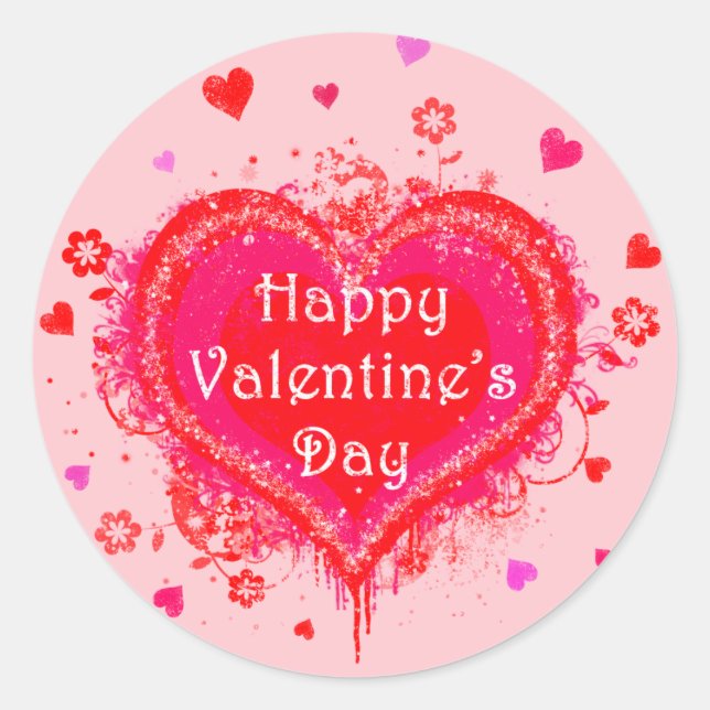 Pegatina Redonda Feliz Día de San Valentín (Anverso)