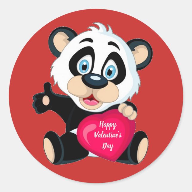 Pegatina Redonda Feliz día de San Valentín al oso panda (Anverso)