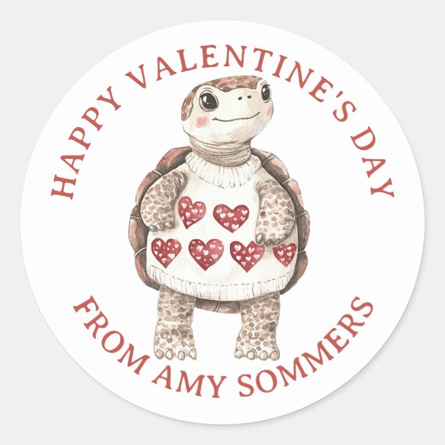 Pegatina Redonda Feliz Día de San Valentín animal acuarela (Anverso)