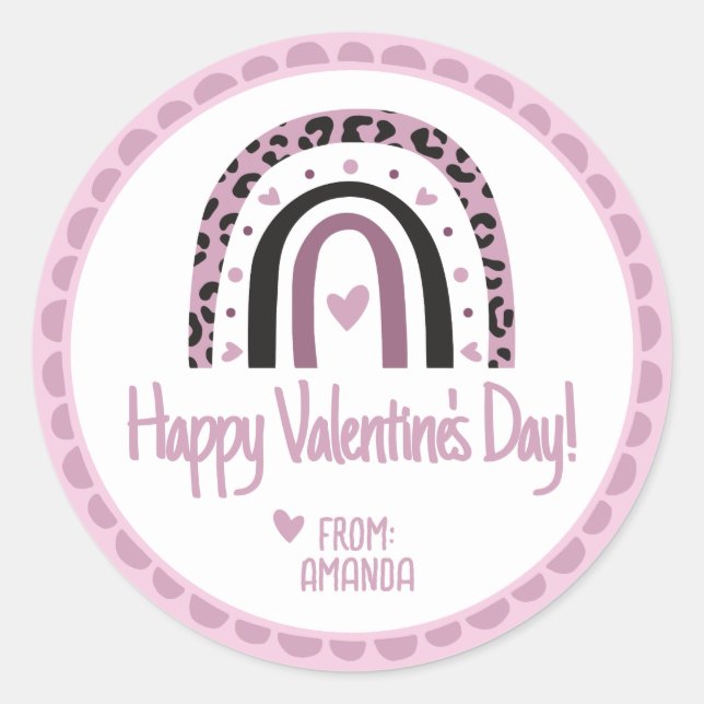 Pegatina Redonda Feliz día de San Valentín Boho (Anverso)