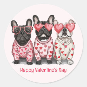 Pegatina Redonda Feliz Día de San Valentín Bulldog francés