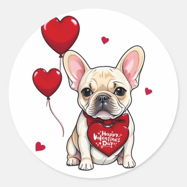Pegatina Redonda ¡Feliz Día de San Valentín! Bulldog francés lindo (Anverso)