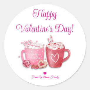 Pegatina Redonda feliz día de San Valentín, chocolate caliente rosa