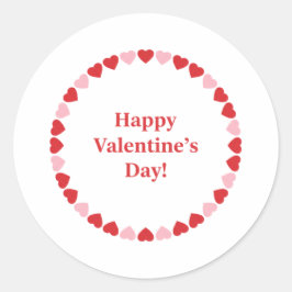 Pegatina Redonda Feliz día de San Valentín Clásico borde de corazón
