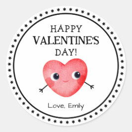 Pegatina Redonda Feliz Día de San Valentín con corazón sonriente
