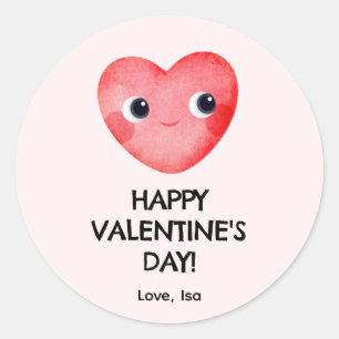 Pegatina Redonda Feliz Día de San Valentín con un lindo corazón de