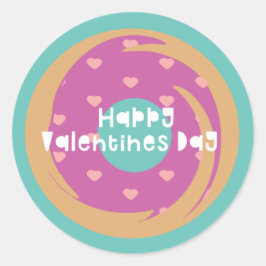 Pegatina Redonda Feliz día de San Valentín Confeti Corazón Donut de