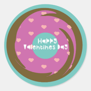 Pegatina Redonda Feliz día de San Valentín Confeti Donut de Corazón