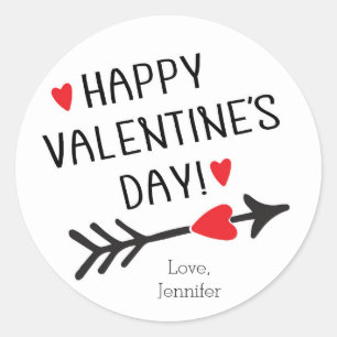 Pegatina Redonda FELIZ DÍA DE SAN VALENTÍN Corazón Rojo Mono Punta 