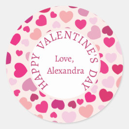 Pegatina Redonda Feliz Día de San Valentín de corazón rosado