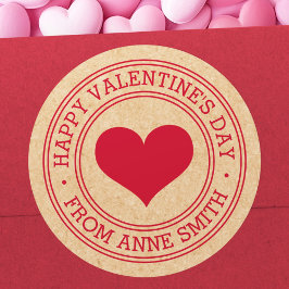 Pegatina Redonda Feliz día de San Valentín de Nombre papel Kraft