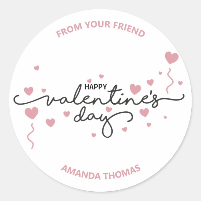 Pegatina Redonda Feliz día de San Valentín de tu amigo (Anverso)