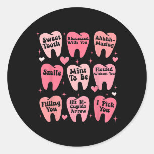 Pegatina Redonda Feliz Día de San Valentín Dental Dentista Dientes
