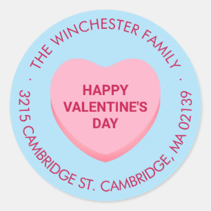 Pegatina Redonda Feliz Día de San Valentín, dirección del corazón d