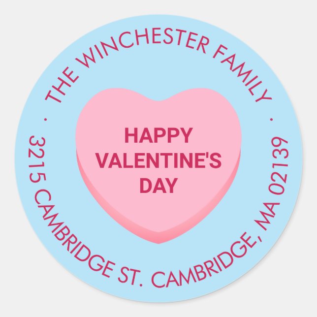 Pegatina Redonda Feliz Día de San Valentín, dirección del corazón d (Anverso)