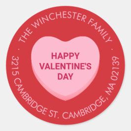 Pegatina Redonda Feliz Día de San Valentín, discurso cardíaco rosad