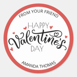 Pegatina Redonda Feliz Día de San Valentín Elegante