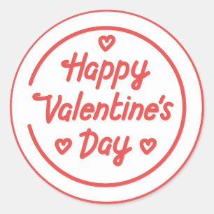 Pegatina Redonda Feliz día de San Valentín Elegante Escritura Coraz