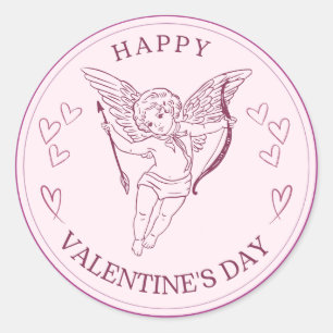 Pegatina Redonda Feliz día de San Valentín Elegante Escritura Coraz