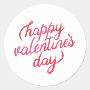 Pegatina Redonda Feliz día de San Valentín Elegante Escritura Coraz