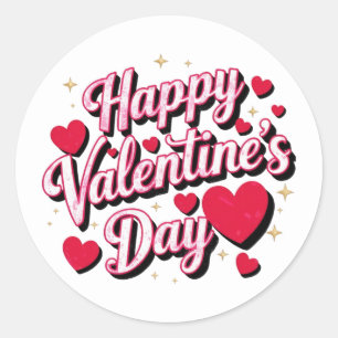 Pegatina Redonda Feliz Día de San Valentín elegante guión corazones