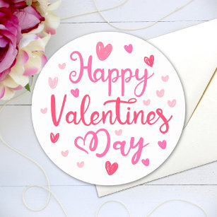 Pegatina Redonda Feliz Día de San Valentín Elegante guión de corazo
