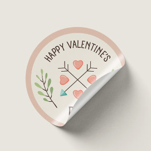 Pegatina Redonda Feliz Día de San Valentín - Flores