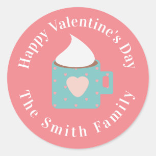 Pegatina Redonda Feliz Día de San Valentín fuego chocolate