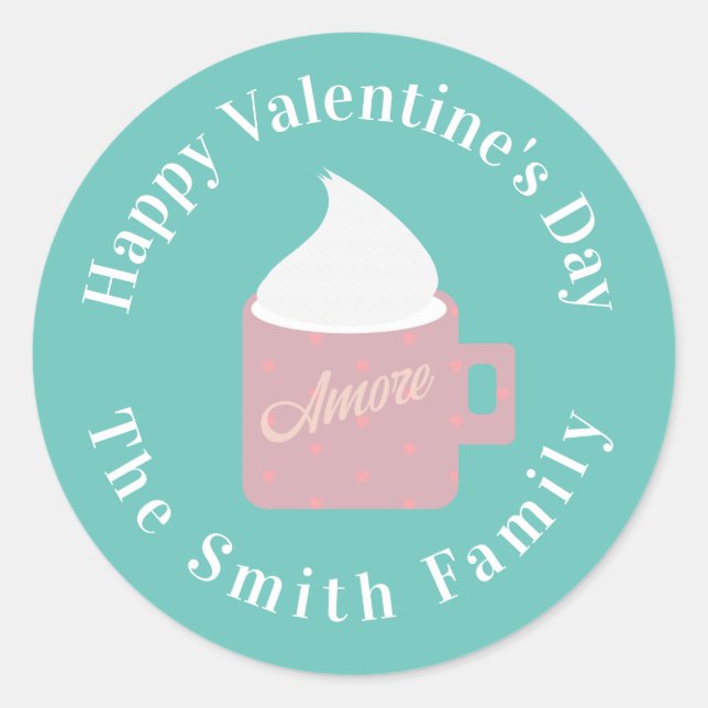 Pegatina Redonda Feliz Día de San Valentín fuego chocolate (Anverso)