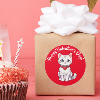 Pegatina Redonda Feliz Día de San Valentín Gatito