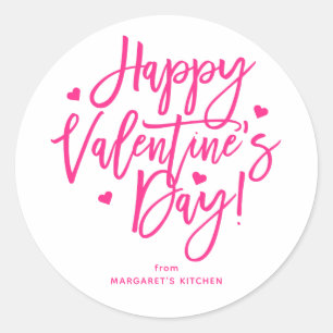 Pegatina Redonda Feliz día de San Valentín letra caligráfica