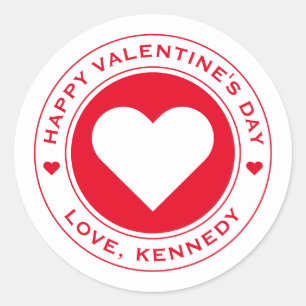 Pegatina Redonda Feliz Día de San Valentín Moda de corazón rojo bla