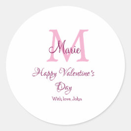 Pegatina Redonda Feliz día de San Valentín monograma nombre rosa am