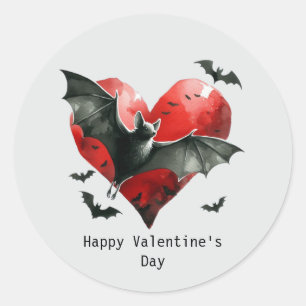 Pegatina Redonda Feliz día de San Valentín murciélago gótico