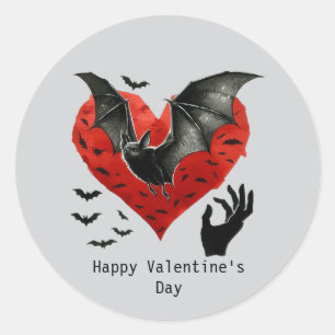 Pegatina Redonda Feliz día de San Valentín murciélago gótico