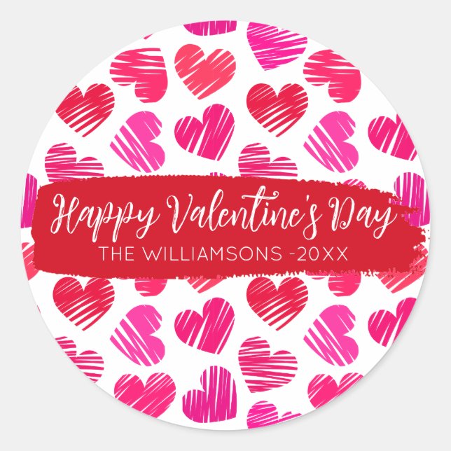 Pegatina Redonda Feliz Día de San Valentín nombre moderno de corazó (Anverso)