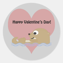 Pegatina Redonda Feliz Día de San Valentín Otter