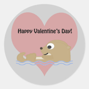 Pegatina Redonda Feliz Día de San Valentín Otter