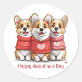 Pegatina Redonda Feliz Día de San Valentín Pembroke Welsh Corgi Per