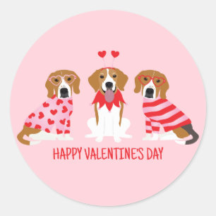 Pegatina Redonda Feliz Día de San Valentín Perros Beagle