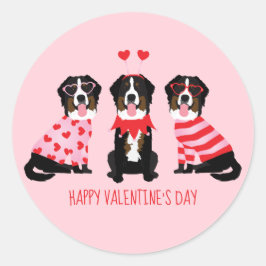 Pegatina Redonda Feliz Día de San Valentín Perros de Montaña Bernes