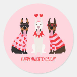 Pegatina Redonda Feliz Día de San Valentín Perros Dobermann