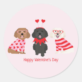 Pegatina Redonda Feliz Día de San Valentín Perros Maltipoo