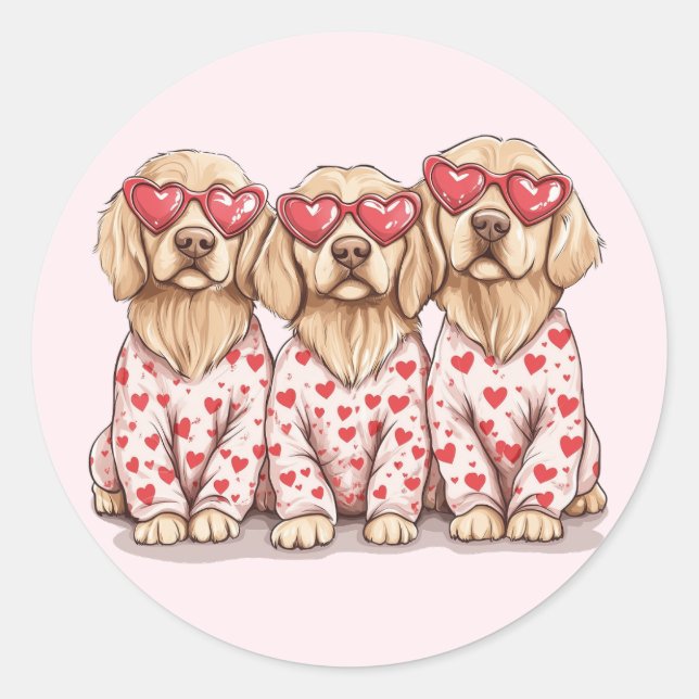 Pegatina Redonda Feliz Día de San Valentín Perros recuperadores de  (Anverso)