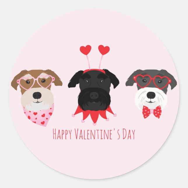 Pegatina Redonda Feliz Día de San Valentín Perros Schnauzer (Anverso)