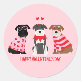 Pegatina Redonda Feliz Día de San Valentín Perros Schnauzer