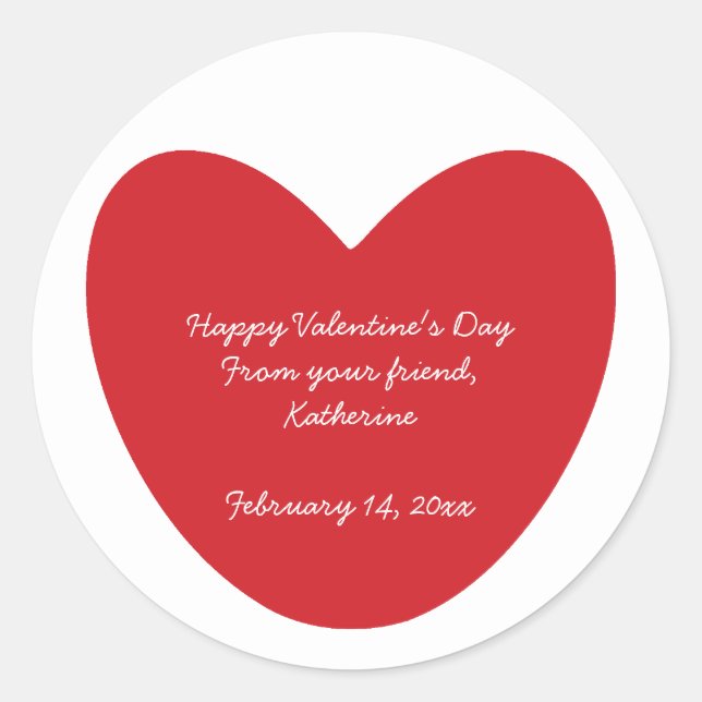 Pegatina Redonda Feliz Día de San Valentín, personalizado de clase  (Anverso)